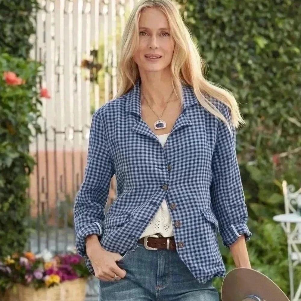 Sundance Ziri Gingham Linen Blazer Jacket